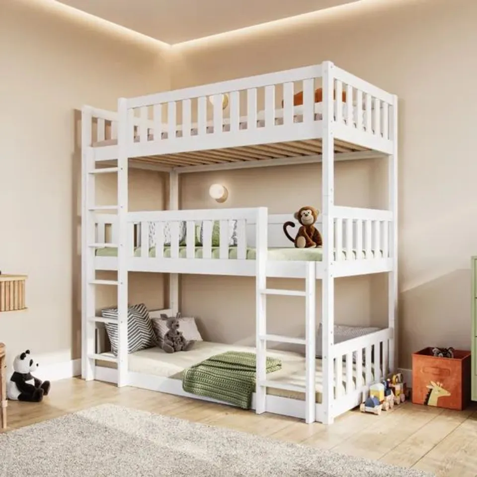 BOXED FLAIR BEA TRIPLE HIGH BUNK BED - WHITE (4 BOXES)