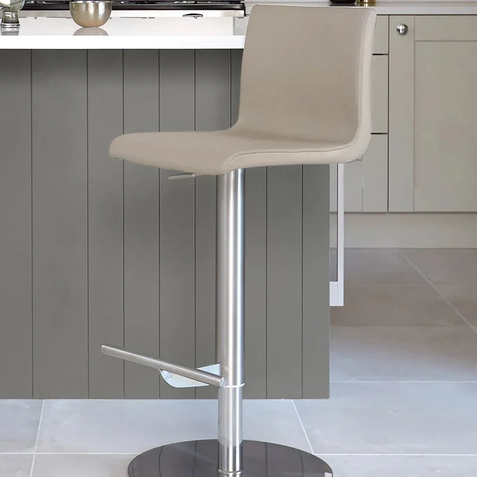 BOXED DANETTI KIKI LIGHT GREY LEATHER GAS LIFT BAR STOOL