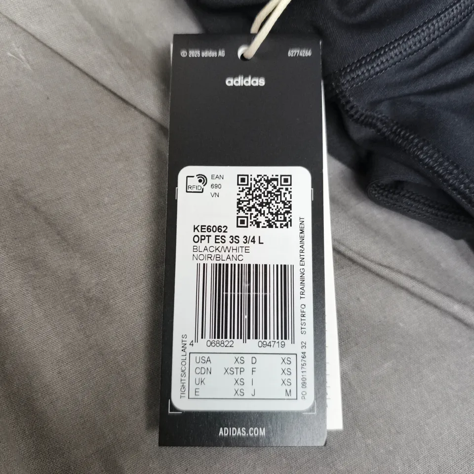 ADIDAS BLACK/WHITE OPTIME ESSENTIALS WORKOUT 3-STRIPES 3/4 LEGGINGS SIZE XS