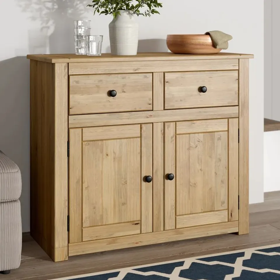 BOXED ABBIE 93CM WIDE 2 DRAWER SOLID PINE SIDEBOARD (1 BOX)