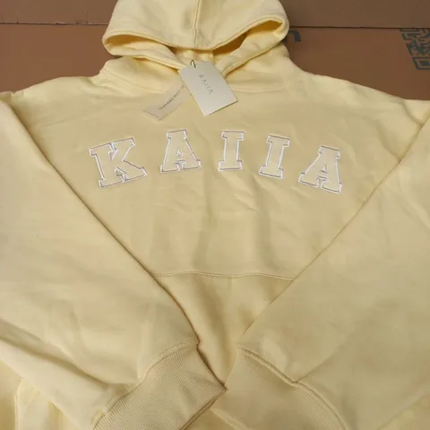 KAIIA SLOGAN OVERSIZED HOODIE – LEMON & WHITE, UK SIZE 14 