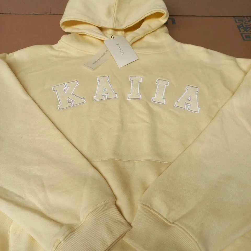 KAIIA SLOGAN OVERSIZED HOODIE – LEMON & WHITE, UK SIZE 14