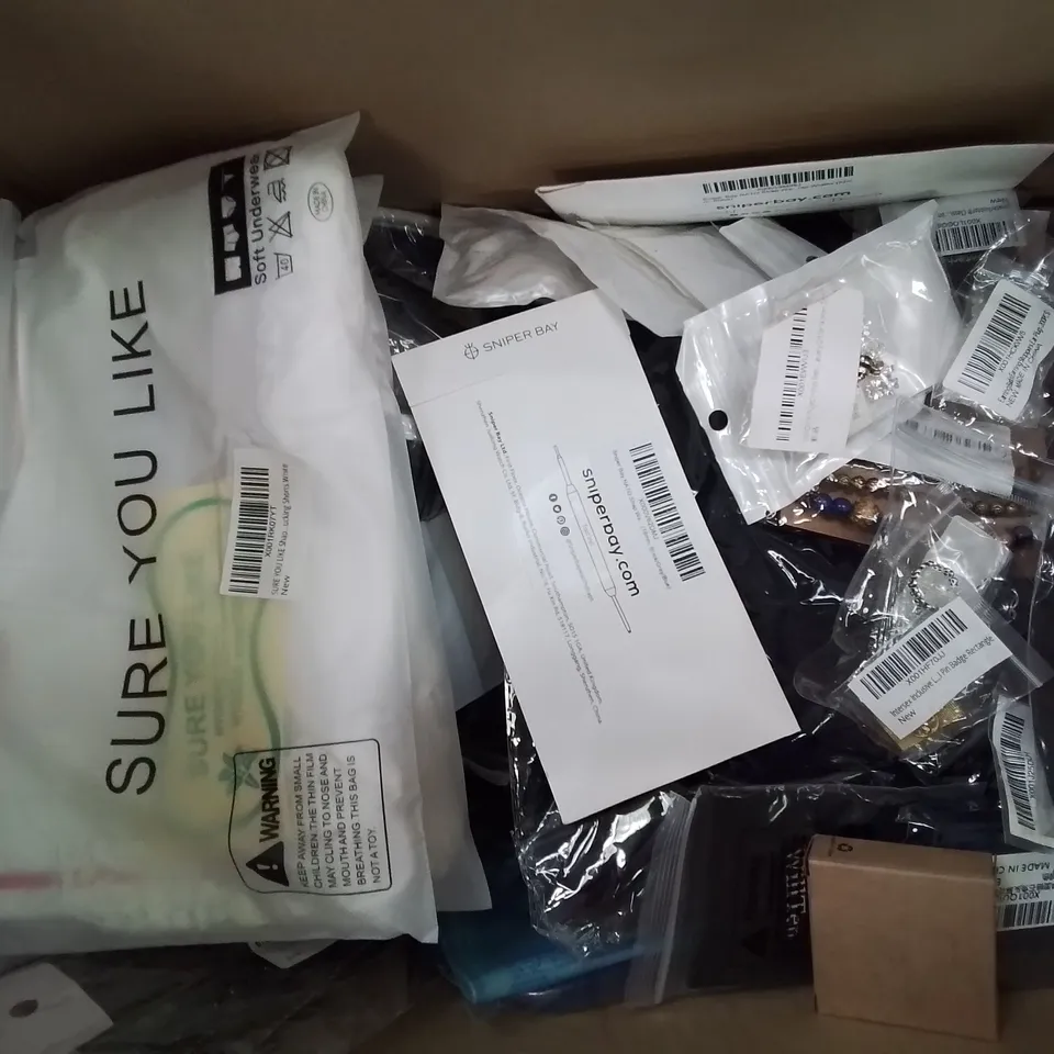 BOX CONTAINING MIXED FASHION ITEMS,  CLOTHING, SILVER PLATE AND COSTUME JEWELLERY ETC.