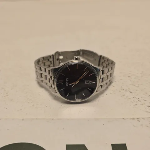 HUGO BOSS STAINLESS STEEL WRISTWATCH – BLACK DIAL, DATE, MEN'S UNBOXED