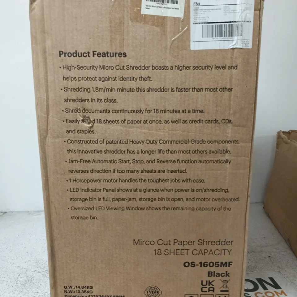 VIDATEC MICRO CUT PAPER SHREDDER OS-1605MF BLACK (18 SHEET CAPACITY) – BOX