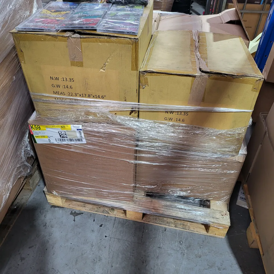 PALLET OF A SIGNIFICANT QUANTITY OF ASSORTED BRAND NEW ITEMS TO INCLUDE BODY GYM HANDLES AND HARD + HEAVY 9 CD SET MUSIC CD SET