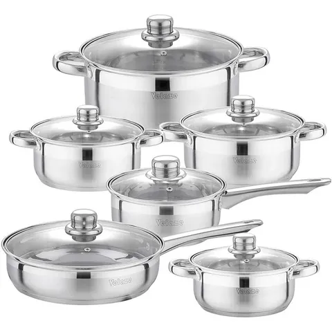 BOXED VELAZE MOTTI 12 PIECE STAINLESS STEEL PAN SET (1 BOX)