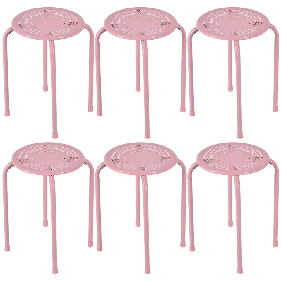 BOXED COSTWAY SET OF 6 GREY STACKABLE MULTIFUNCTIONAL DAISY DESIGN BACKLESS ROUND METAL STOOL SET (1 BOX)