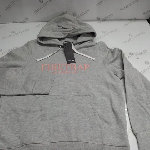 FIRETRAP LARGE LOGO HOODIE IN GREY - UK 14