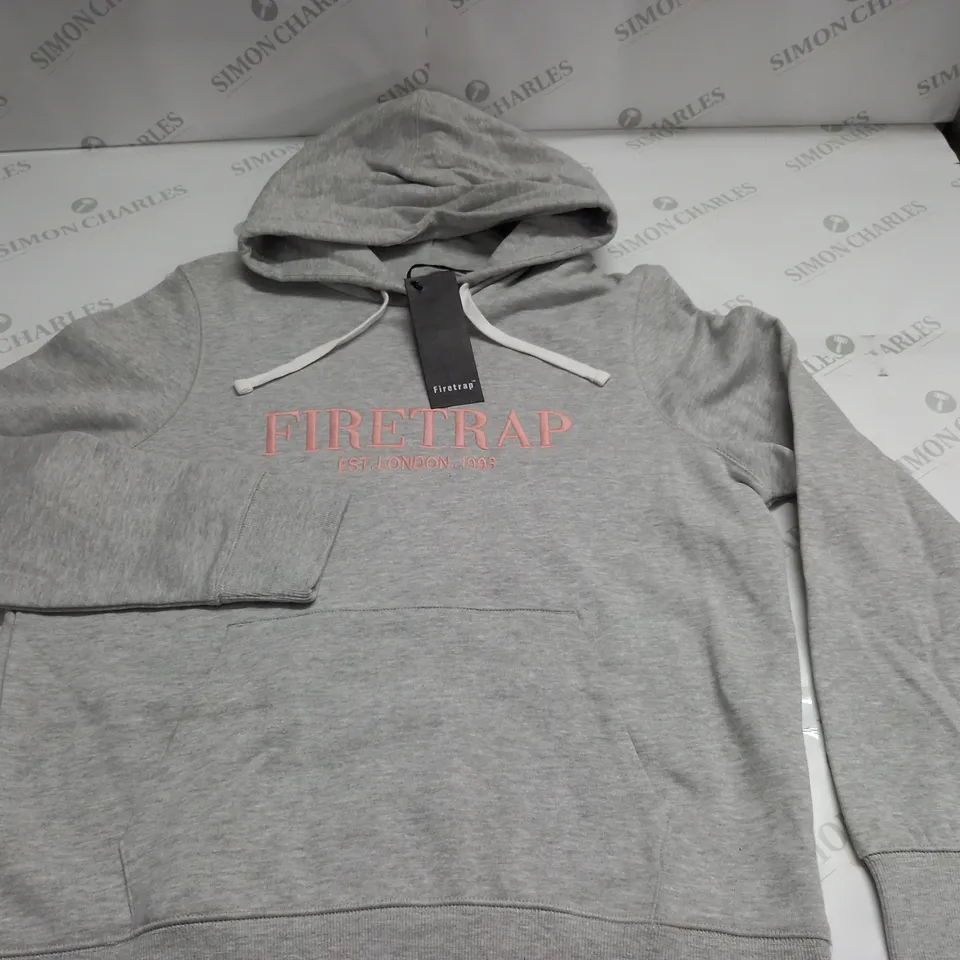 FIRETRAP LARGE LOGO HOODIE IN GREY - UK 14