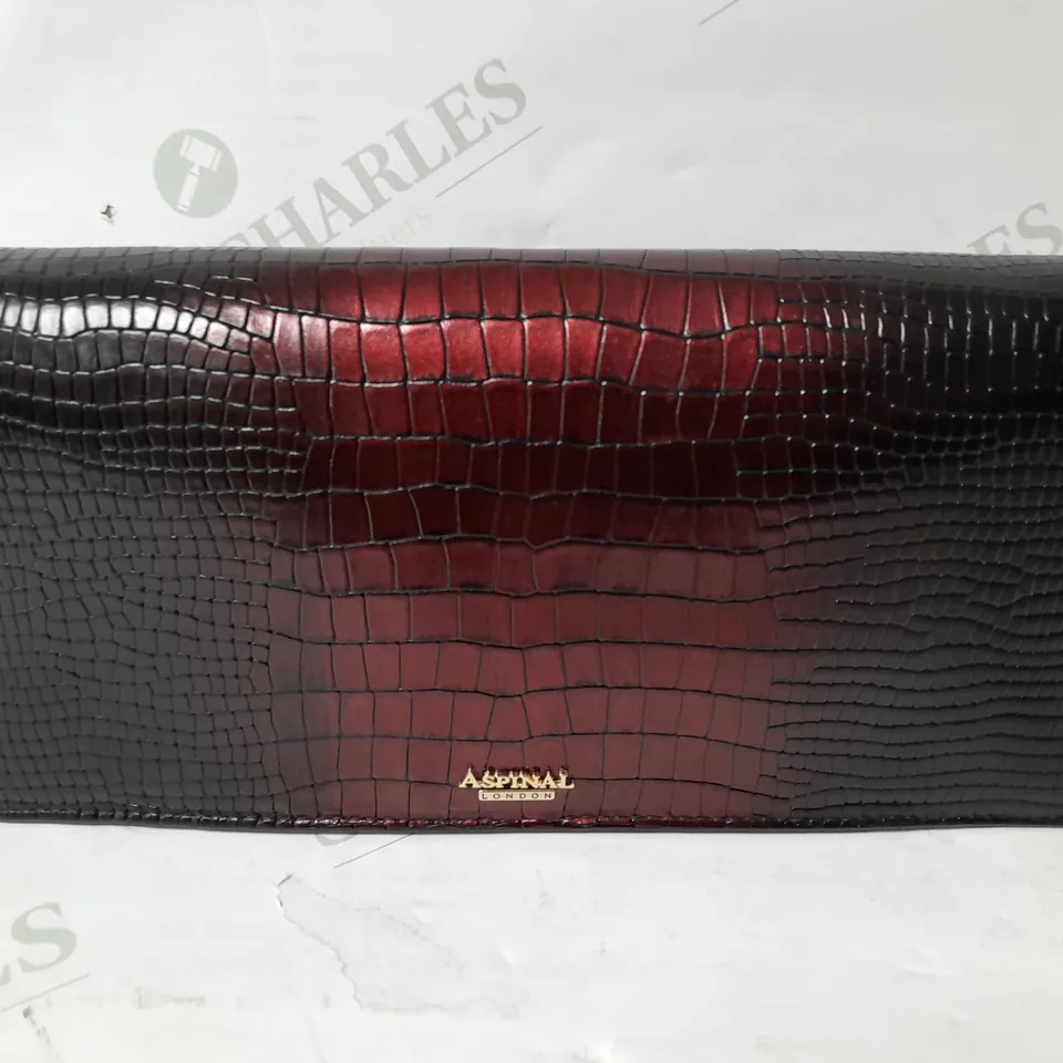 ASPINALL LONDON SNAKE SCALES EFFECT PURSE IN WINE RED