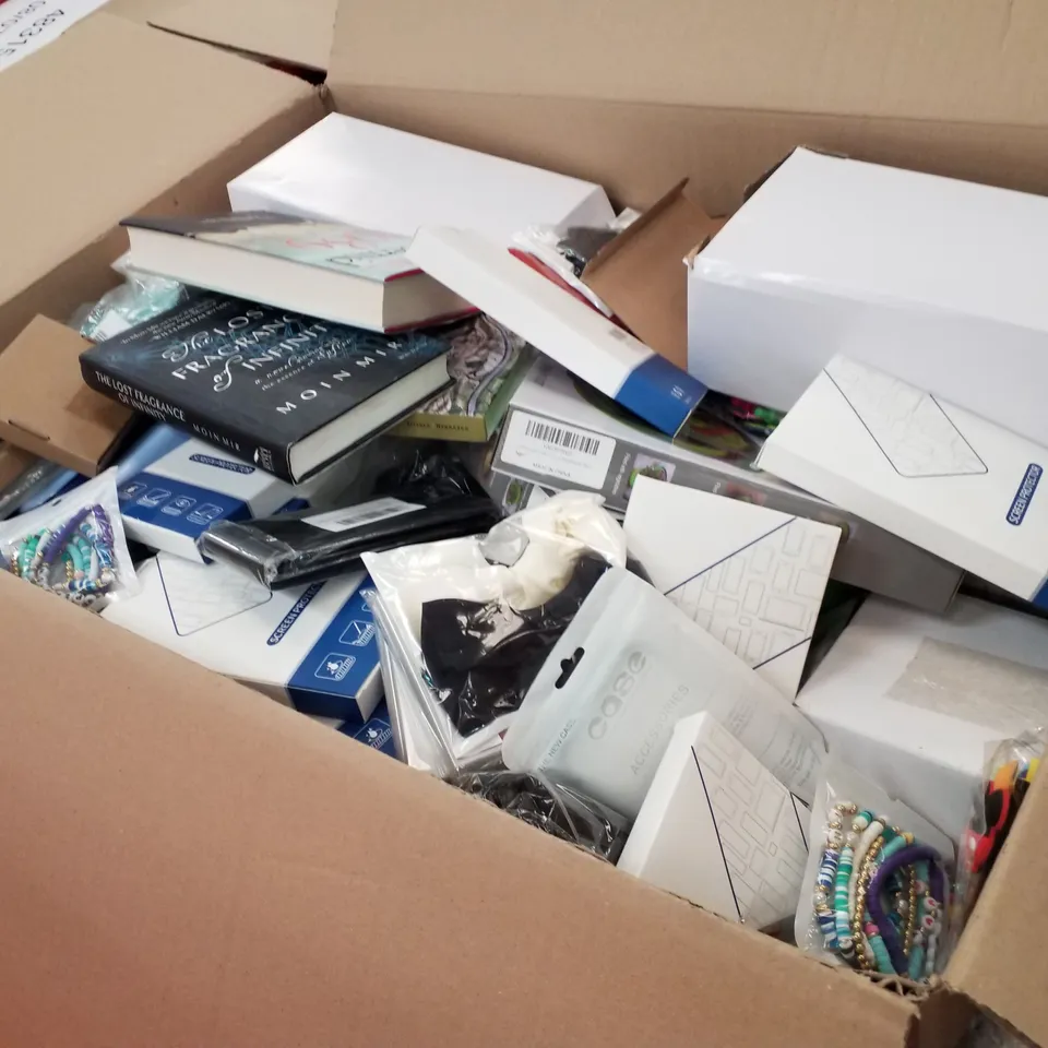 PALLET OF 6 BOXES CONTAINING ASSORTED PRODUCTS INCLUDING SCREEN PROTECTOR, DECK OF CARDS, STEPHEN HAWKING BOOK, RING ADJUSTERS, POCKET WATCH 