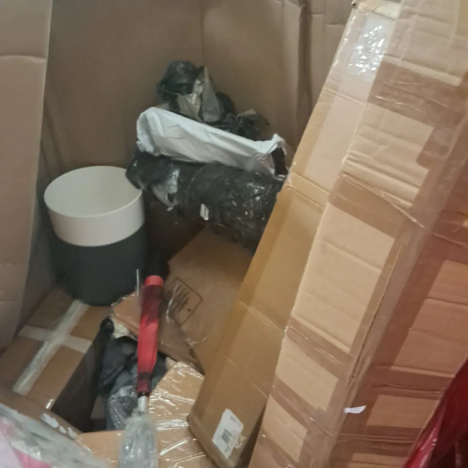 PALLET OF ASSORTED HOUSEHOLD ITEMS TO INCLUDE BLISSWOOD MESH OFFICE CHAIR, KITCHEN TOWEL MULTIPACKS AND PLAYPEN