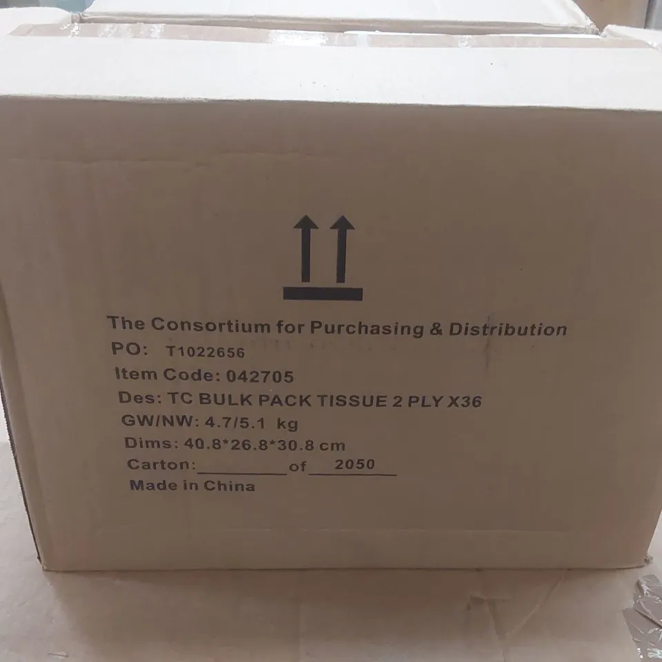 BOX CONTAINING 36 BULK PACK 2 PLY TISSUE PAPER