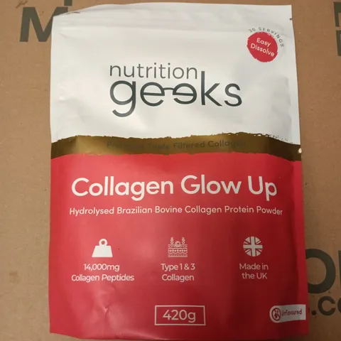 NUTRITION GEEKS COLLAGEN GLOW UP β HYDROLYSED BRAZILIAN BOVINE COLLAGEN PROTEIN POWDER, 420G, UNFLAVOURED