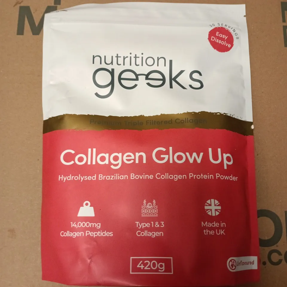 NUTRITION GEEKS COLLAGEN GLOW UP – HYDROLYSED BRAZILIAN BOVINE COLLAGEN PROTEIN POWDER, 420G, UNFLAVOURED
