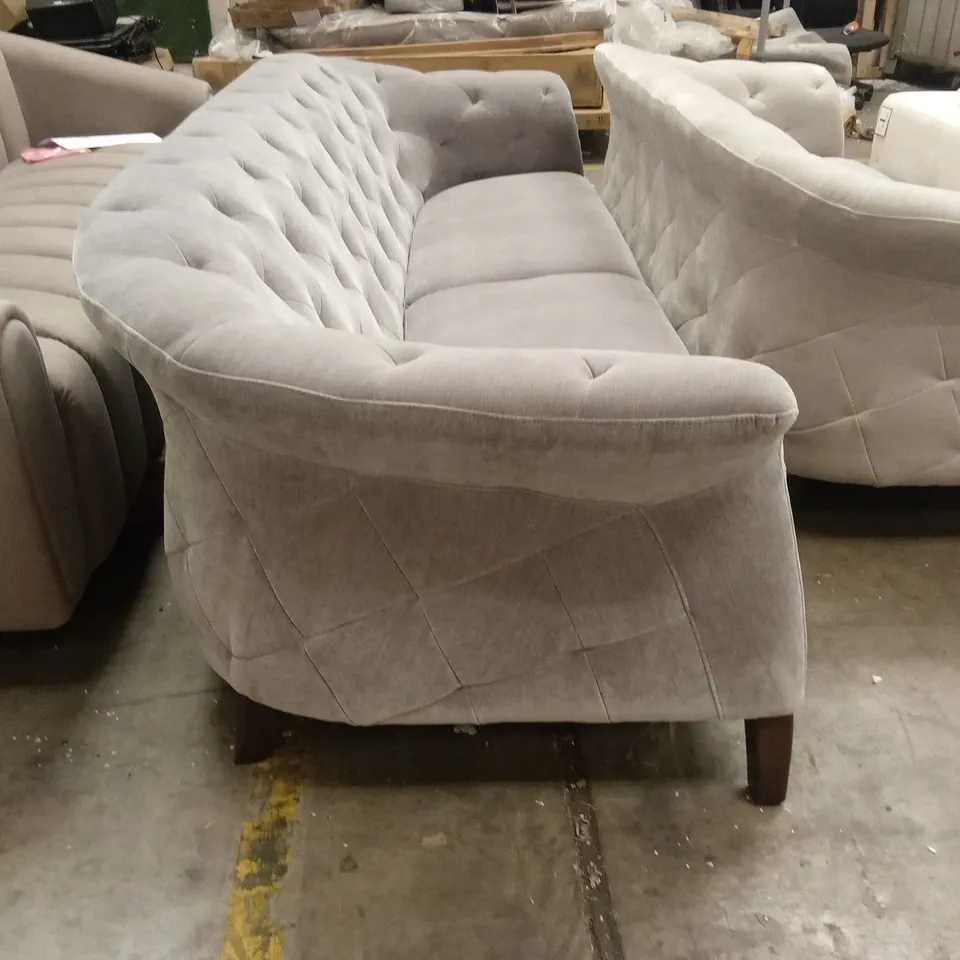 DANETTI LUXE LARGE 3 SEATER MID GREY FABRIC CHESTERFIELD SOFA RRP £1999