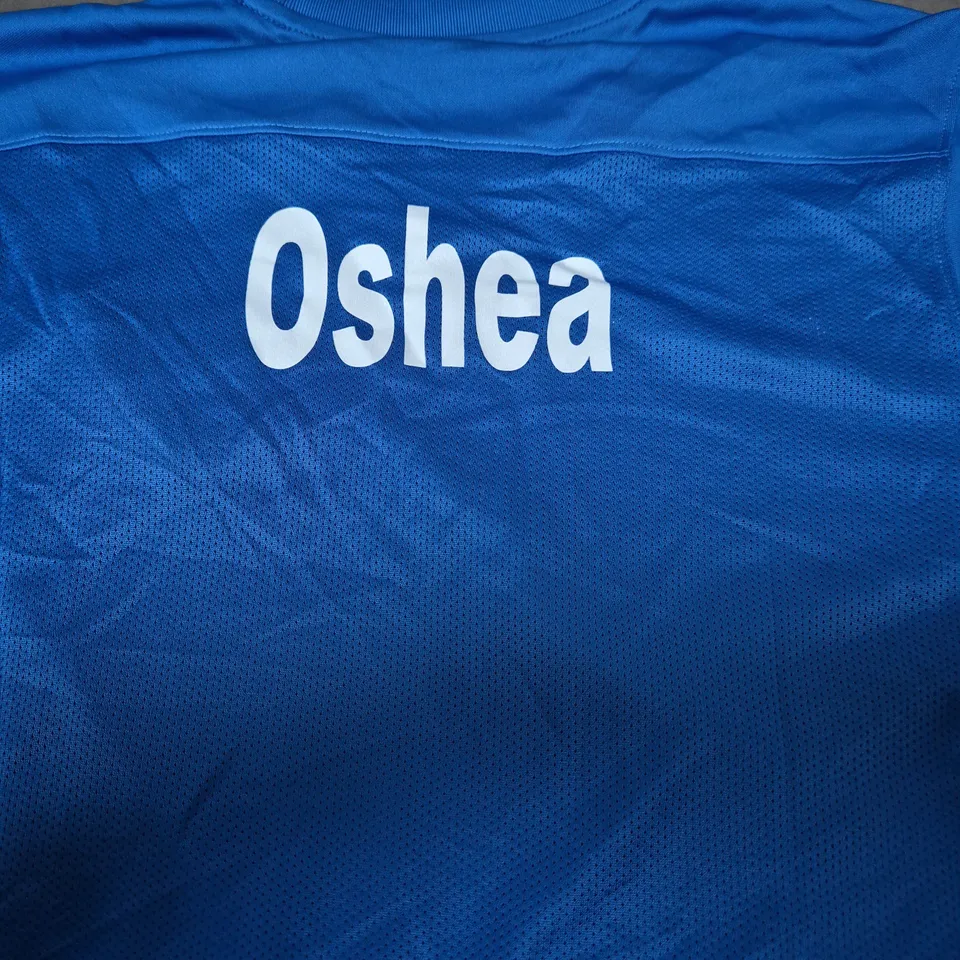 NIKE DRI-FIT BLUE FOOTBALL T-SHIRT – SLIM FIT, OSHEA ON BACK SIZE SMALL