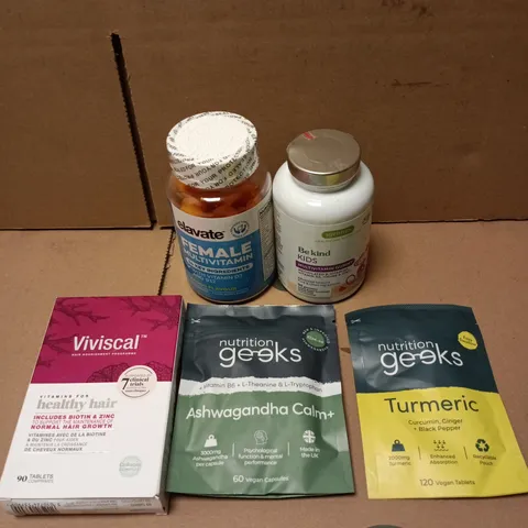 APPROXIMATELY 15 ASSORTED VITAMIN/HEALTH AID PRODUCTS TO INCLUDE TURMERIC, VIVISCAL, MULTI VITAMINS ETC 