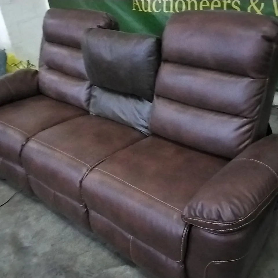 DESIGNER CHOCOLATE LEATHER 3 SEATER POWER RECLINER SOFA 