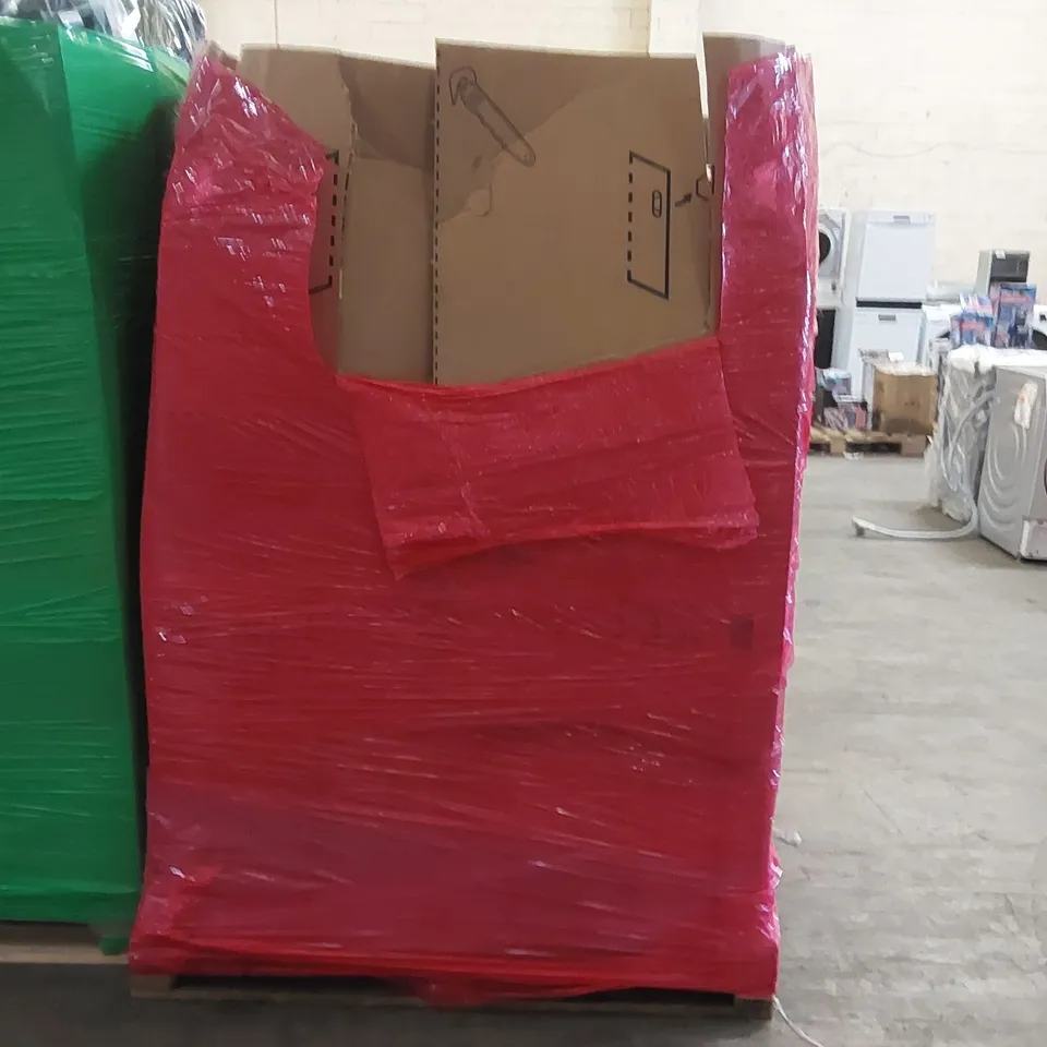 PALLET OF ASSORTED CONSUMER PRODUCTS TO INCLUDE: NUTCASE SUITCASES, ELECTRIC CLOTHES DRYER, ROUND METAL BALLOON ARCH KIT, WASH BASKETS ECT