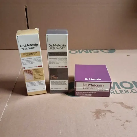BOX OF APPROXIMATELY 30 DR.MELAXIN BEAUTY PRODUCTS TO INCLUDE PEEL SHOT AND CEMENRETE EYE PATCHES