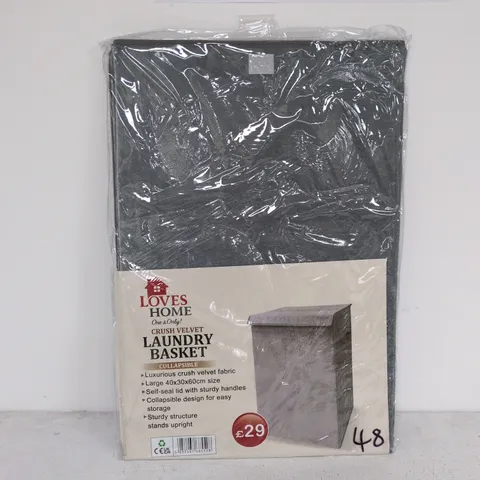 LOVE HOMES CRUSH VELVET COLLAPSIBLE LAUNDRY BASKET