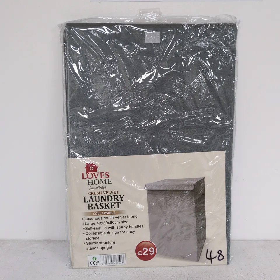 LOVE HOMES CRUSH VELVET COLLAPSIBLE LAUNDRY BASKET