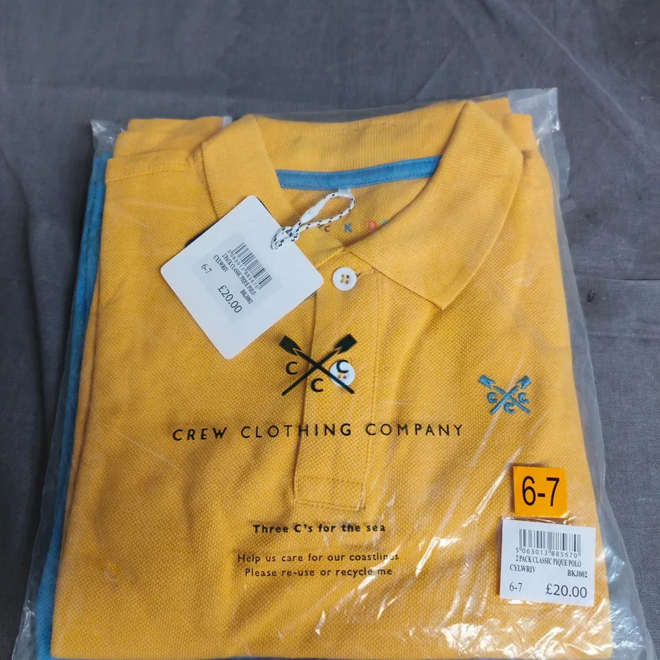 CREW CLOTHING COMPANY KIDS’ 2-PACK CLASSIC PIQUE POLO SHIRTS – YELLOW/BLUE, UK 6-7