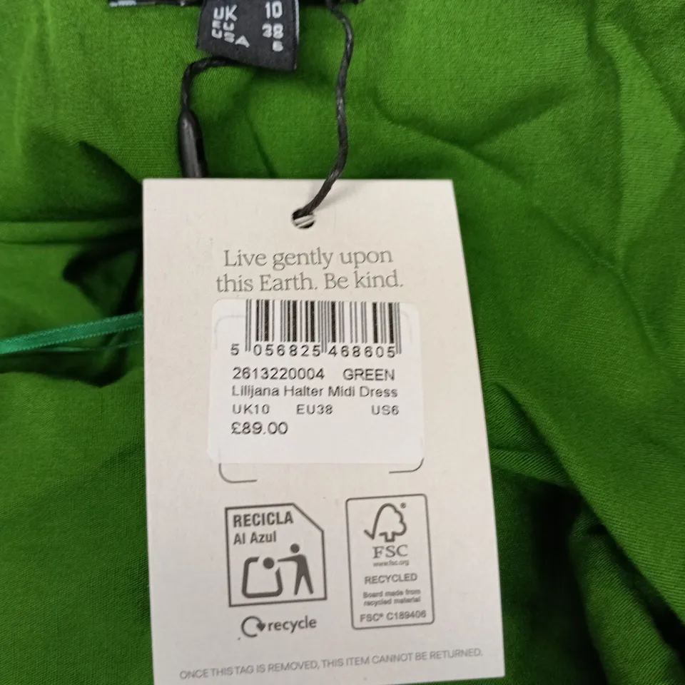 NOBODY'S CHILD HALTER-NECK MIDI DRESS – GREEN, UK 10 (EU 38, US 8)