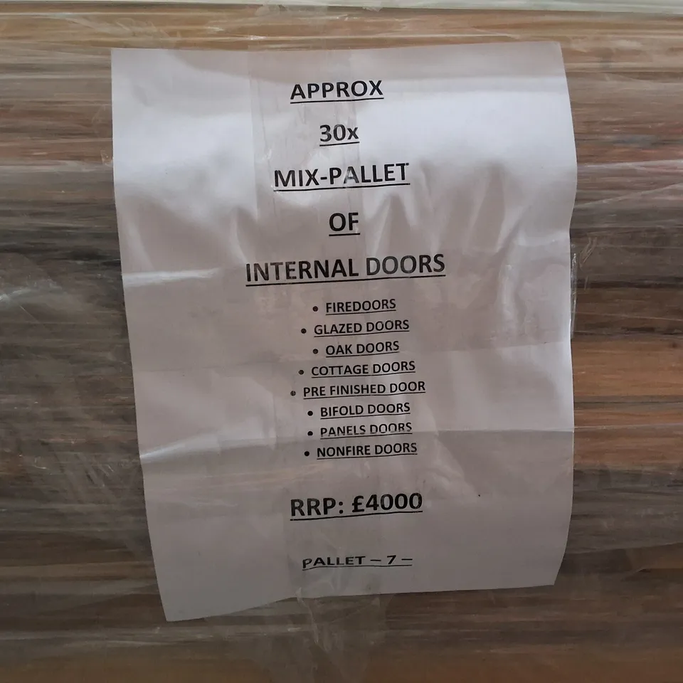 PALLET CONTAINING APPROXIMATELY 30 ASSORTED INTERNAL DOORS