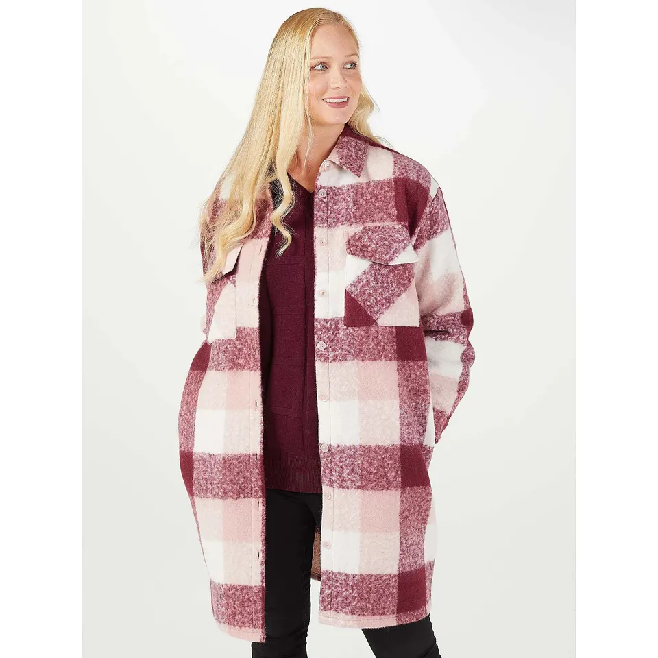 BADGLEY MISCHKA BRUSHED PLAID LONG LINE SHACKET - SIZE XL