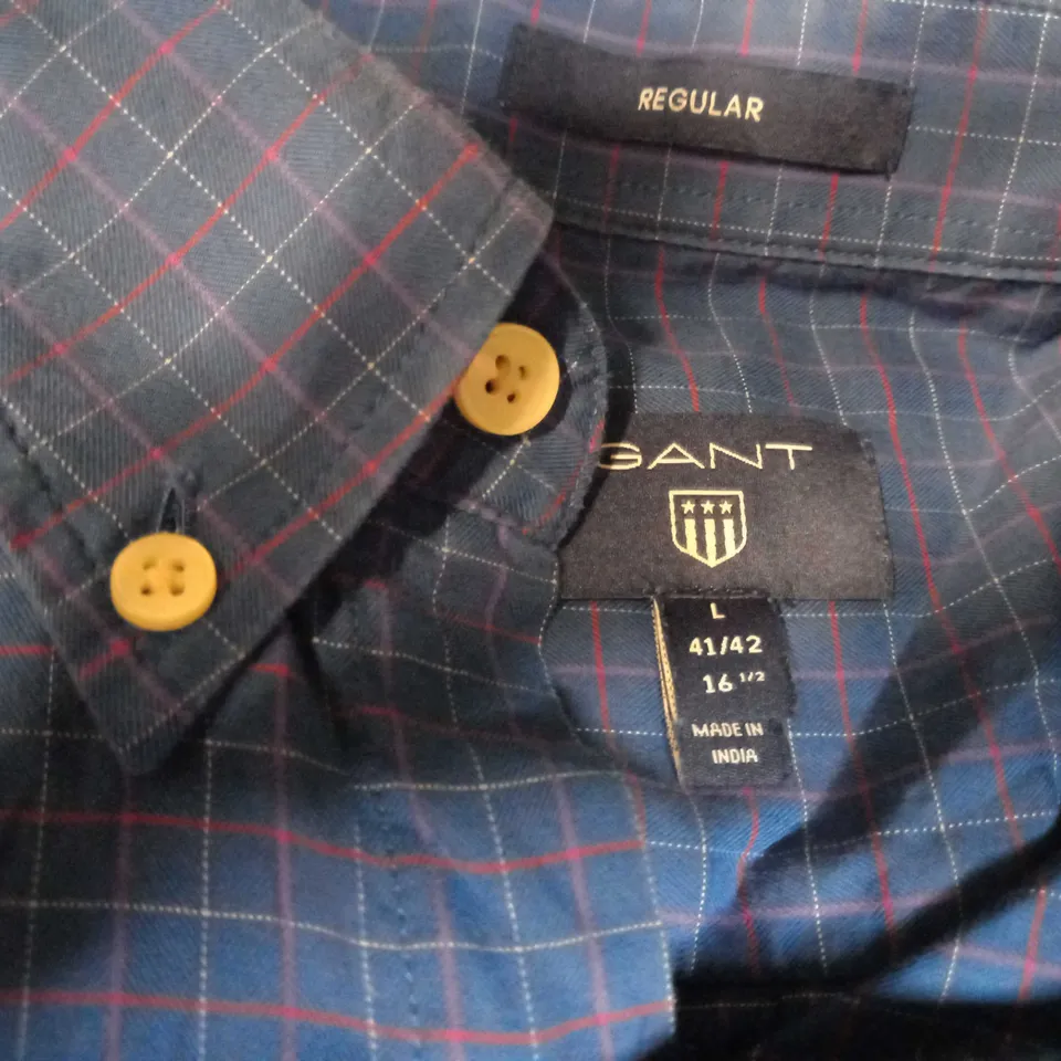 GANT BLUE CHECK/LOGO MENS SHIRT - LARGE