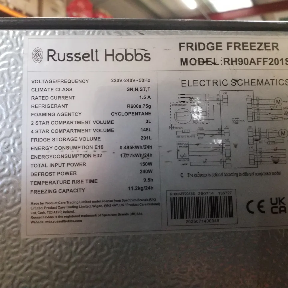 RUSSELL HOBBS RH90AFF201SS TOTAL NO FROST AMERICAN FRIDGE FREEZER - STAINLESS STEEL