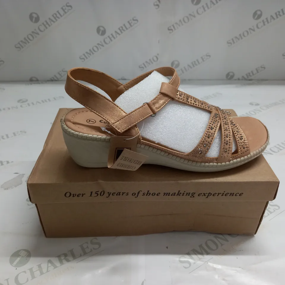 BOXED CUSHION WALK EMBELLISHED SANDALS IN ROSE GOLD  - SIZE 7