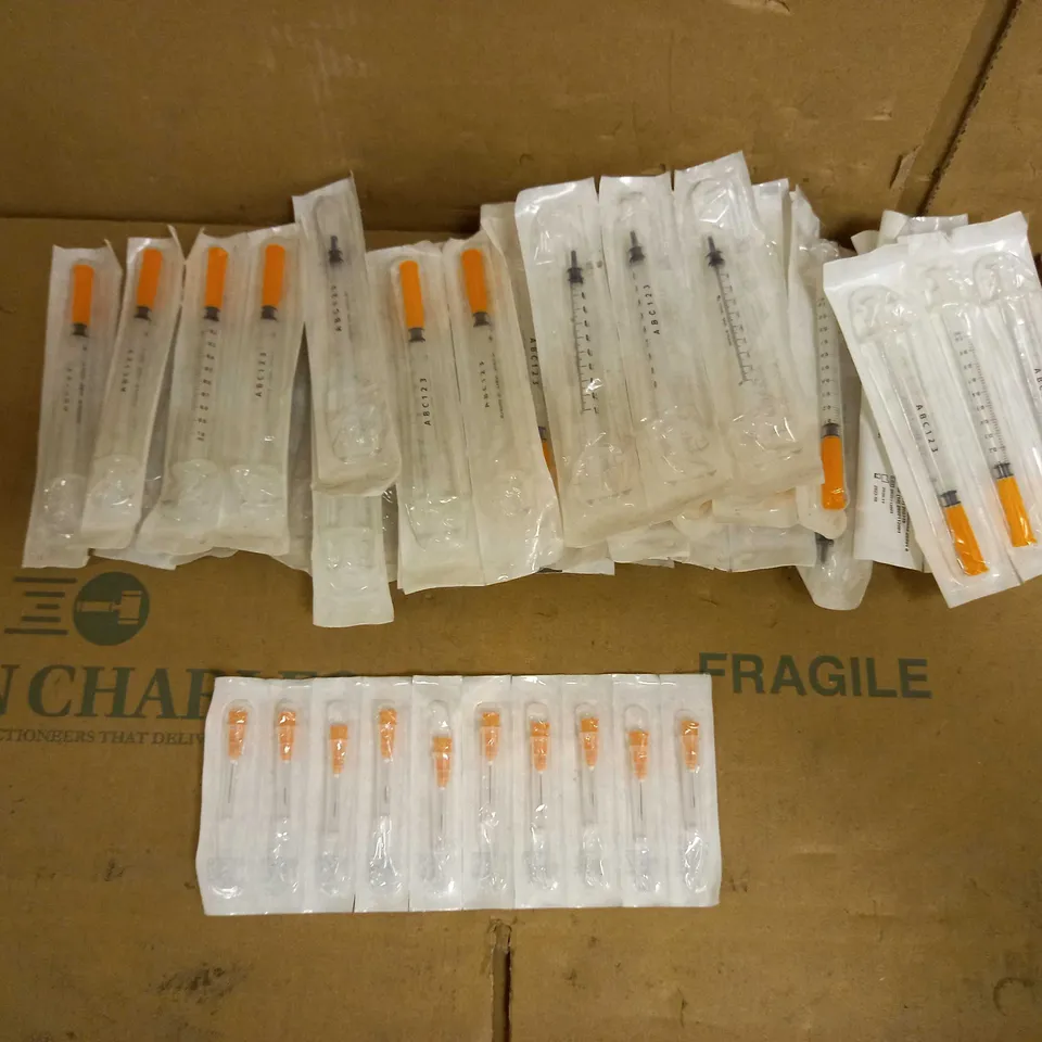 BOX OF APPROX 25 FRONTIER MEDICAL GROUP NEEDLES (1ML SYRINGE) AND NEEDLE TIPS