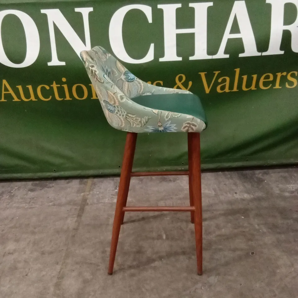 QUALITY DESIGNER VELVET & LEATHER FLORAL PATTERN BAR STOOL