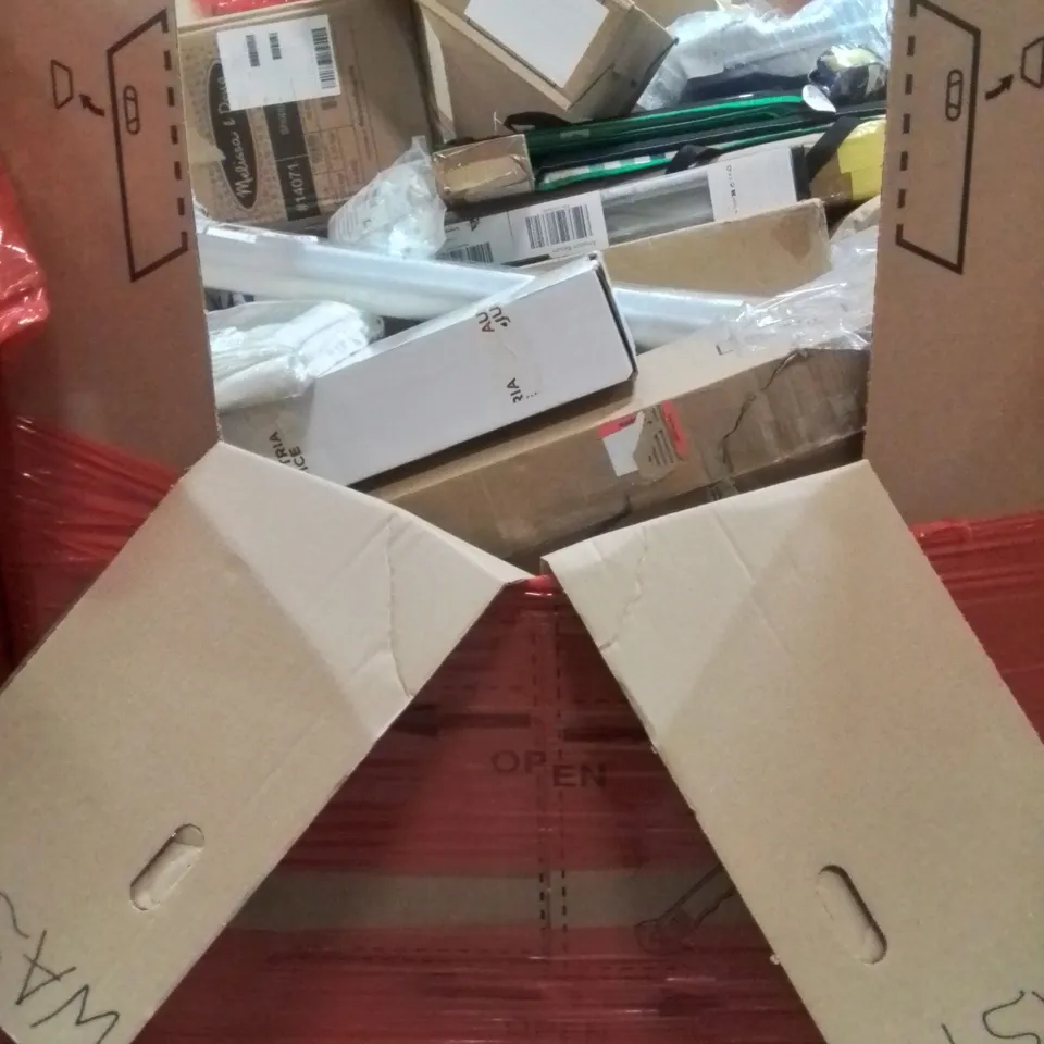 PALLET OF ASSORTED HOUSEHOLD GOODS AND PRODUCTS TO INCLUDE;DOG HEAD COLLAR,TWEEZERS, GAME BOY MUG,POOL CUES,BLINDS,CHILDREN'S SHOPPING TROLLEY AND OTHER ASSORTED ITEMS...