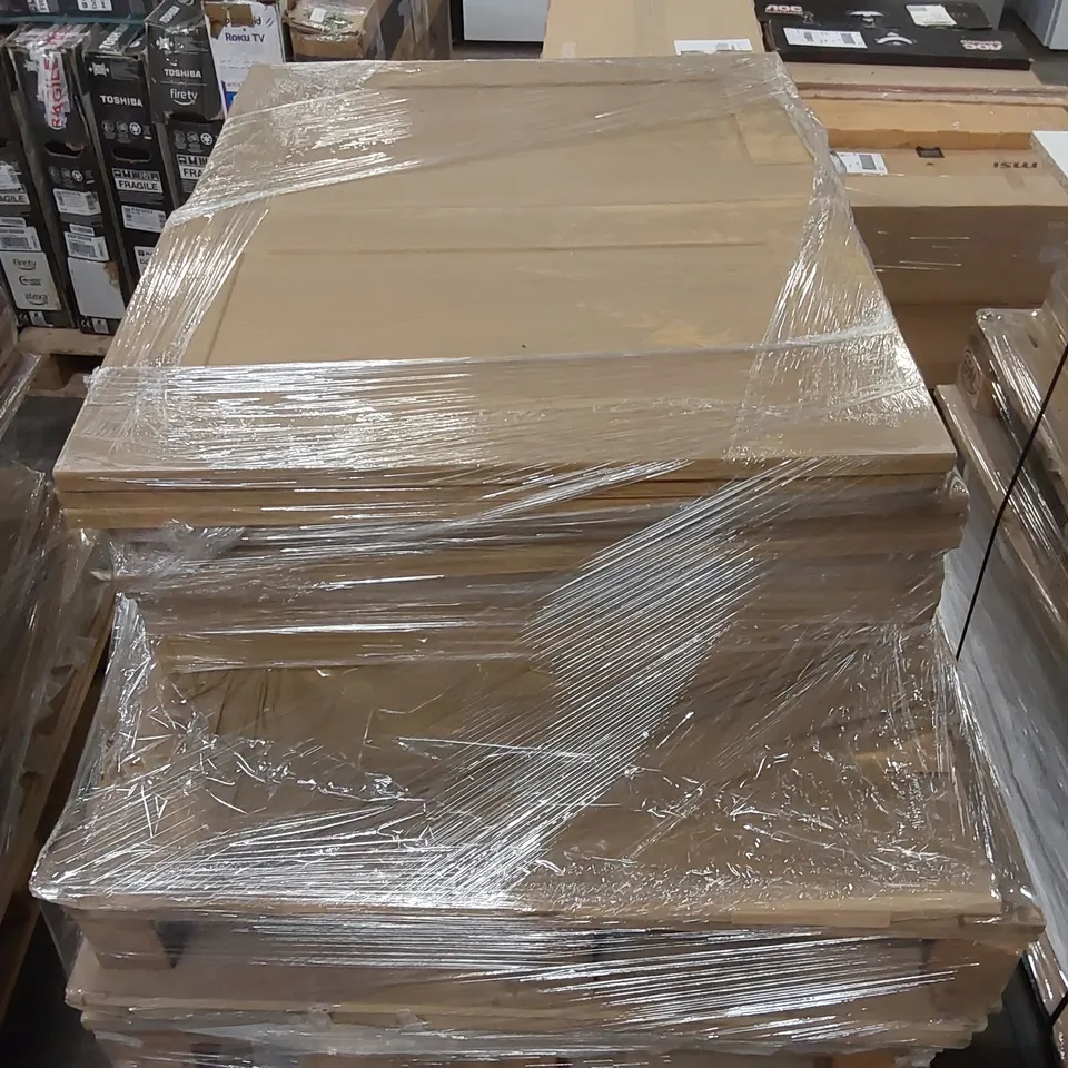 PALLET OF APPROXIMATELY 95 brand new CANTERBURY LISSA OAK KITCHENS/BEDROOM REPLACEMENT CABINET DOOR/DRAWER/END PANELS IN ASSORTED SIZES TO INCLUDE;