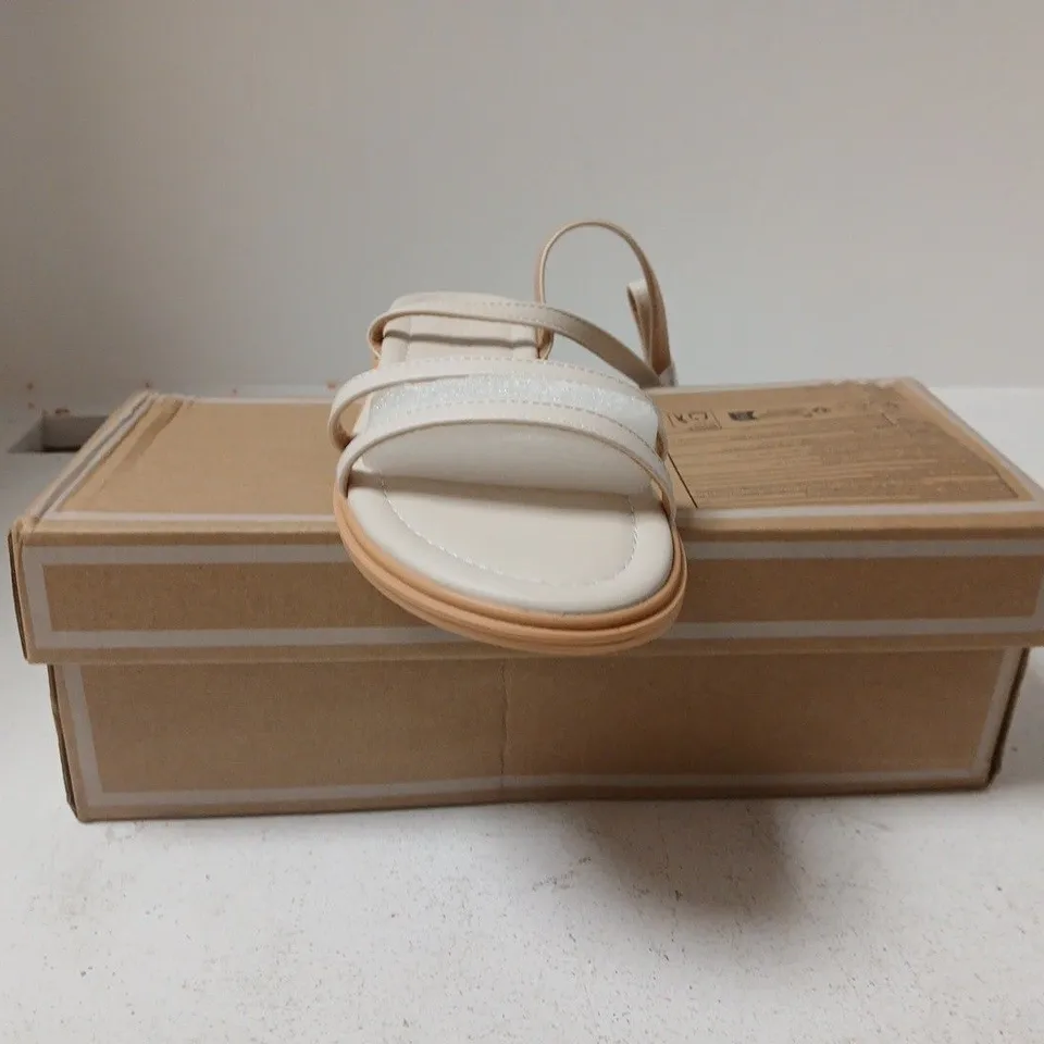 BOXED PAIR OF MANLUZI OPEN TOE STRAPPY SANDALS IN BEIGE SIZE EU 34