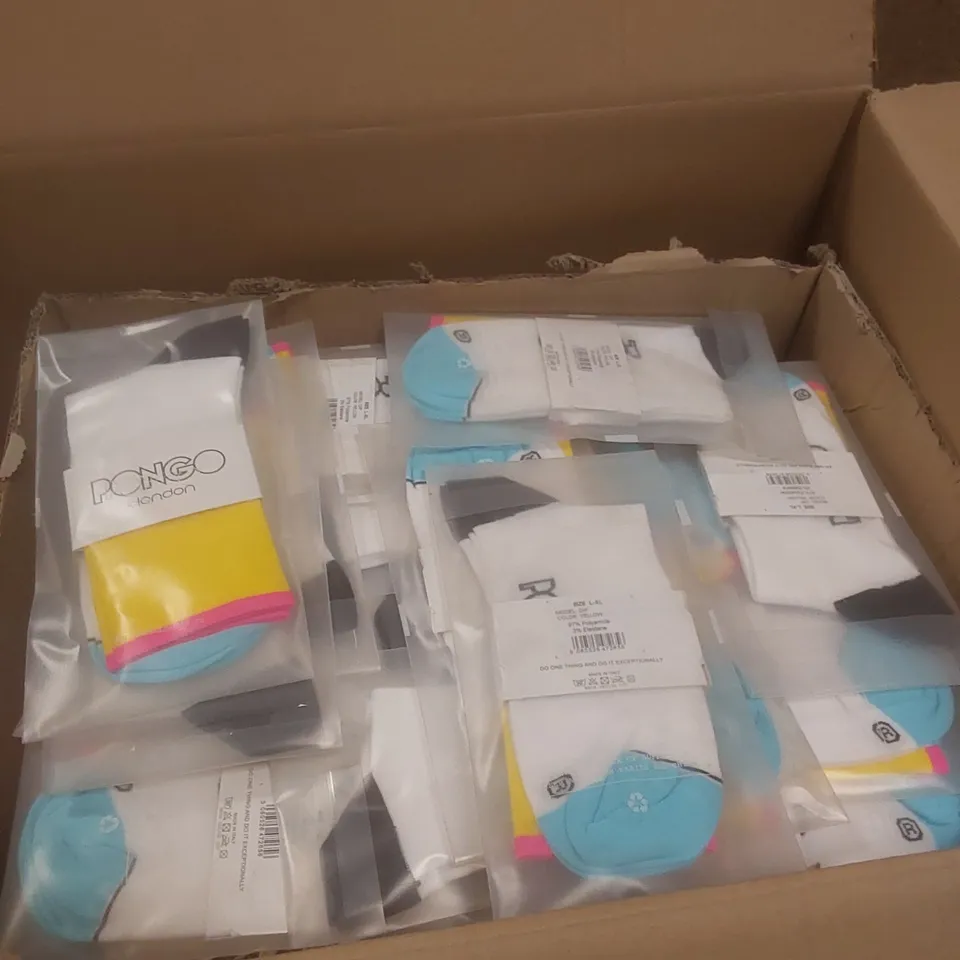 BOX TO CONTAIN A LARGE QUANTITY OF BRAND NEW PAIRS OF PONGO LONDON CYCLING SOCKS // SIZE: L-XL // 1 PAIR PER PACK