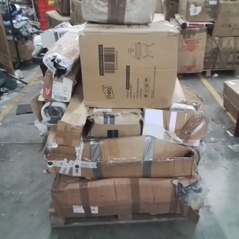 PALLET CONTAINING VARIOUS ELECTRICAL ITEMS AND HOUSEHOLD PRODUCTS TO INCLUDE;BARBECUE,TROLLEY,TOWER FAN