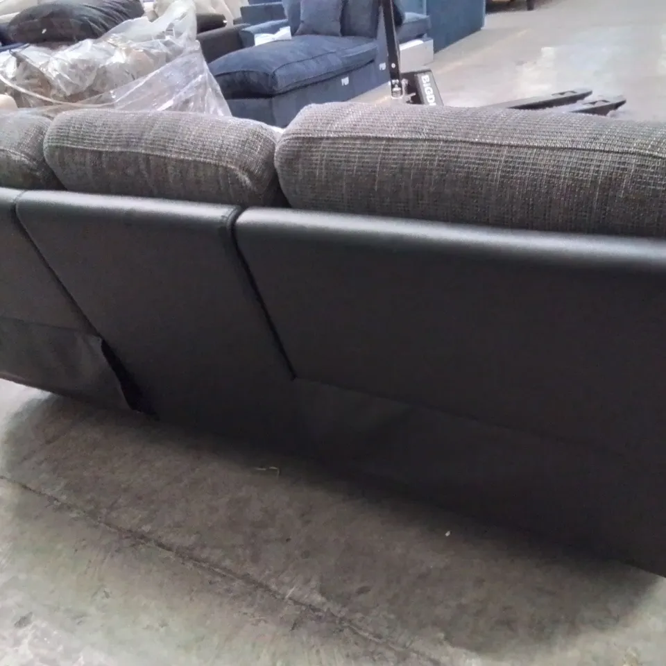 QUALITY DESIGNER 3 SEATER MANUAL RECLINING FABRIC/FAUX LEATHER UPHOLSTERED GREY WOVEN SOFA