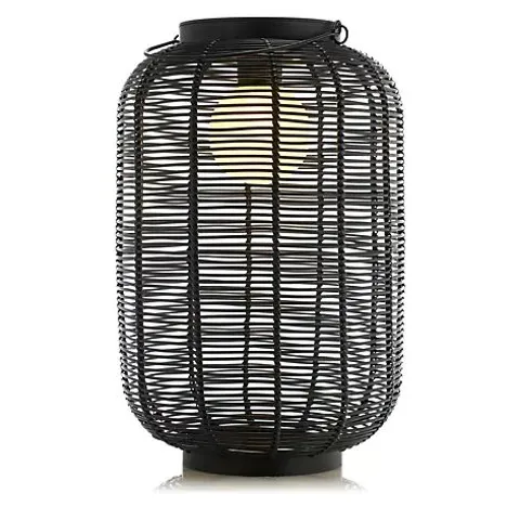 MY GARDEN STORIES 43CM BLACK RATTAN SOLAR LIGHT WITH HANDLE