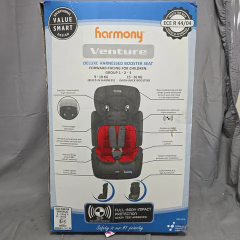 HARMONY VENTURE DELUXE HARNESSED BOOSTER SEAT – BLACK/RED, 9–18 KG