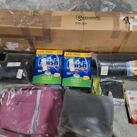 LOT OF 10 ASSORTED HOUSEHOLD ITEMS TO INCLUDE FINISH TABLET, PINK BACKPACK AND RELAXATION CUSHION