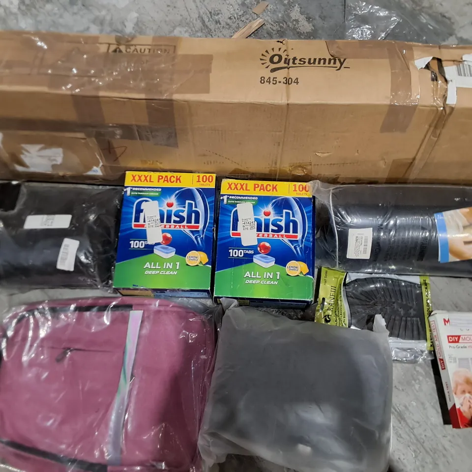 LOT OF 10 ASSORTED HOUSEHOLD ITEMS TO INCLUDE FINISH TABLET, PINK BACKPACK AND RELAXATION CUSHION