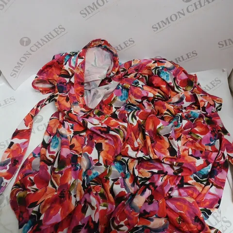 FRENCH CONNECTION FLORAL BELTED MIDI DRESS IN HOT PINK MULTI - 10