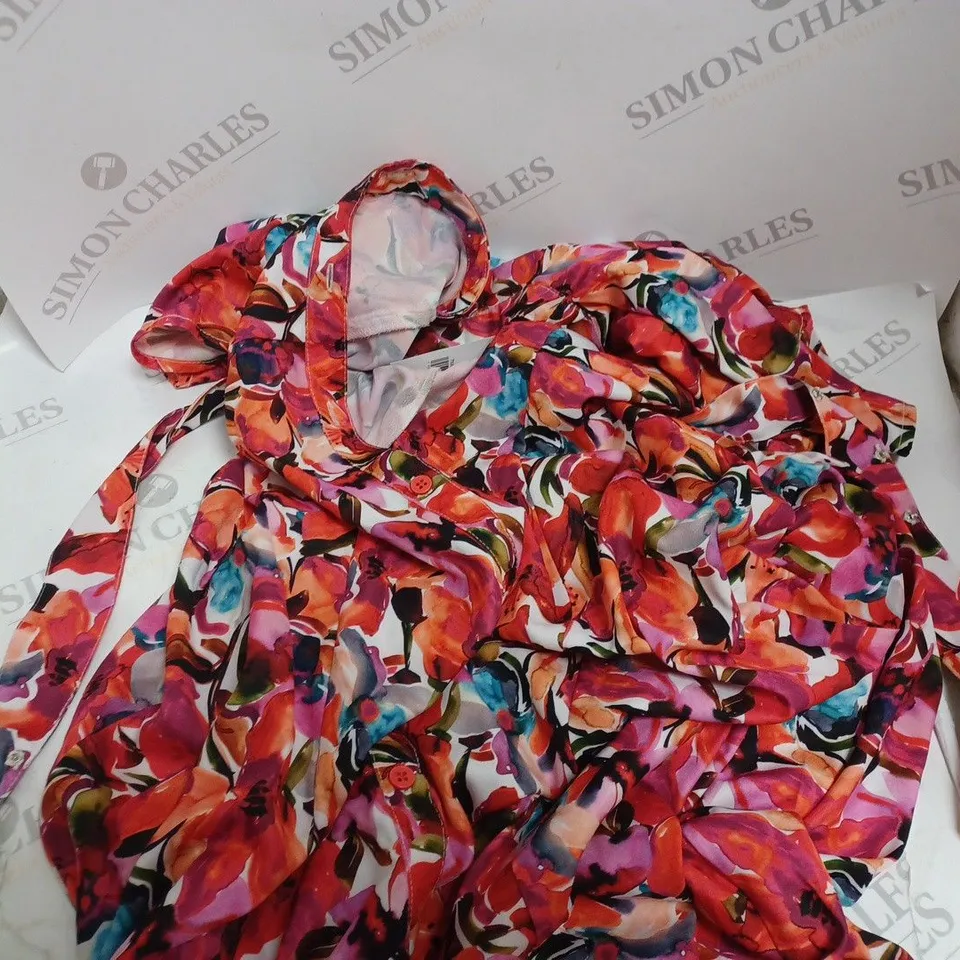 FRENCH CONNECTION FLORAL BELTED MIDI DRESS IN HOT PINK MULTI - 10