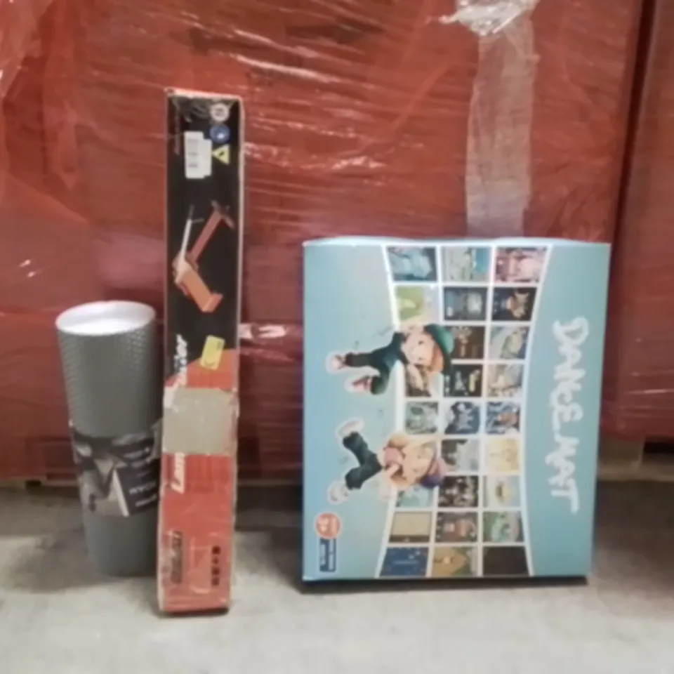 PALLET OF ASSORTED HOUSEHOLD GOODS AND PRODUCTS TO INCLUDE;DANCE MAT,FLOOR CUTTER,YOGA MAT